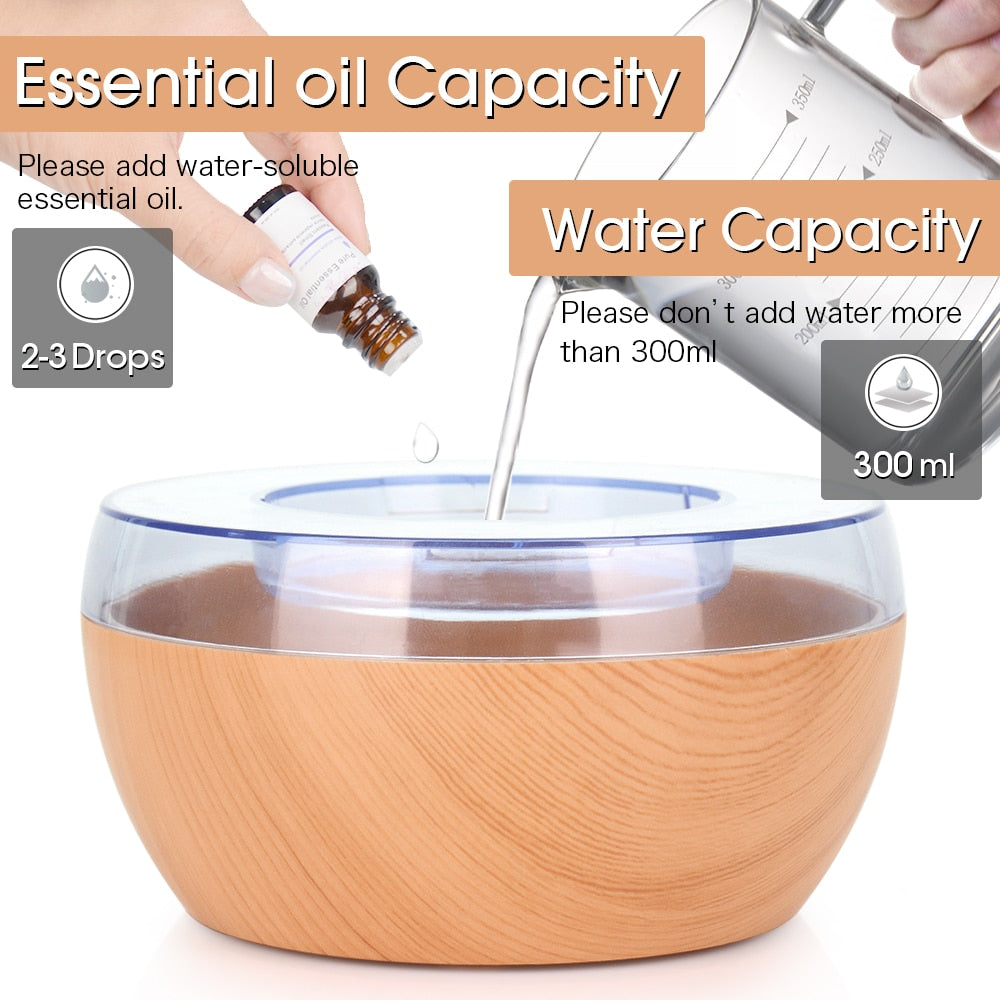 300ML USB Air Humidifier Electric Aroma Diffuser Mist Wood Grain Oil Aromatherapy Mini Have 7 LED Light For Car Home Office - Executive Quality Store