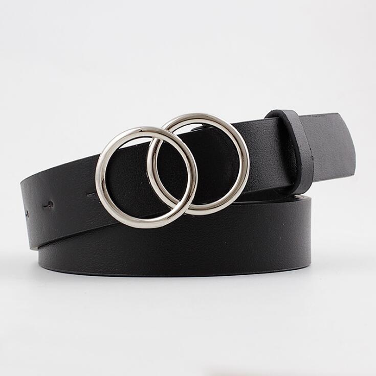 Double Ring Women Belt Fashion Waist Belt PU Leather Metal Buckle Heart Pin Belts For Ladies Leisure Dress Jeans Wild Waistband - Executive-Skincare