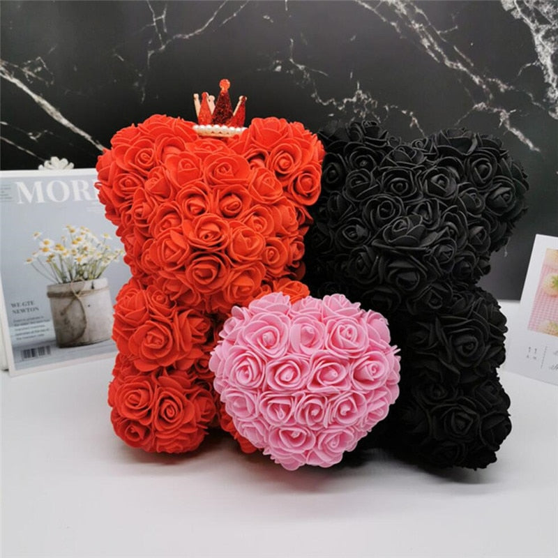 2020 25cm double Bears with Heart Teddy Bear Rose Flower Artificial Decoration Christmas Gifts for Women Valentines Gift - Executive-Skincare