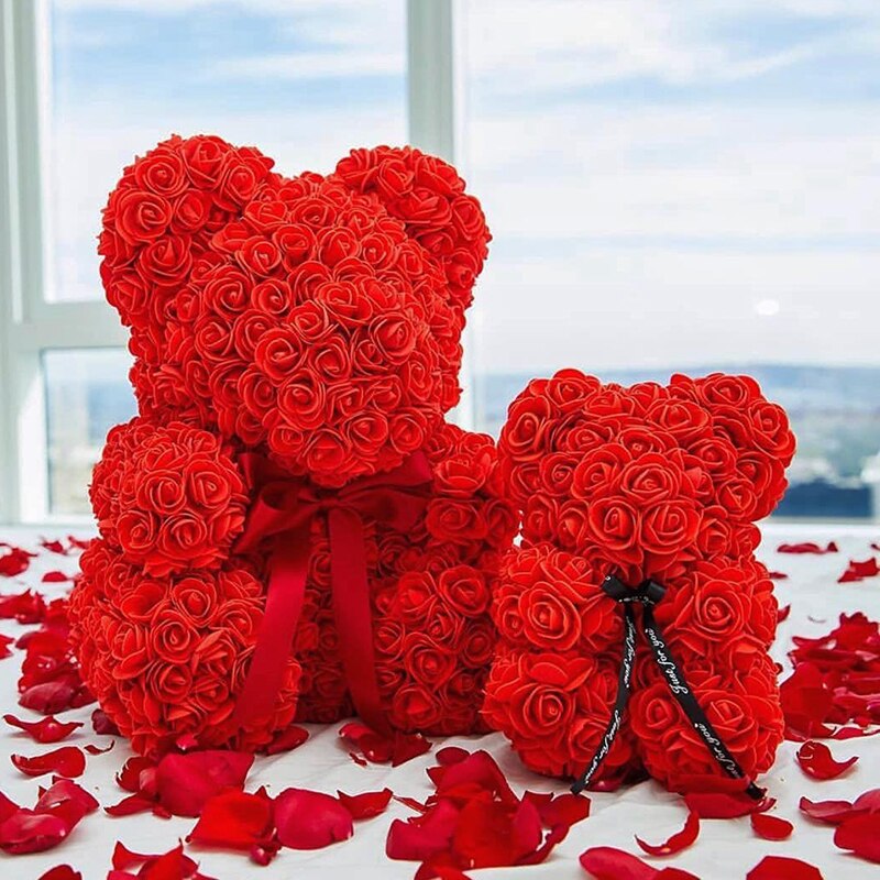 HOT Dorpshipping 25cm Teddy Dolls Rose Bear Valentine&#39;s Day Gift for Women Girlfriend Artificial PE Flower Wedding Party Decor - Executive-Skincare