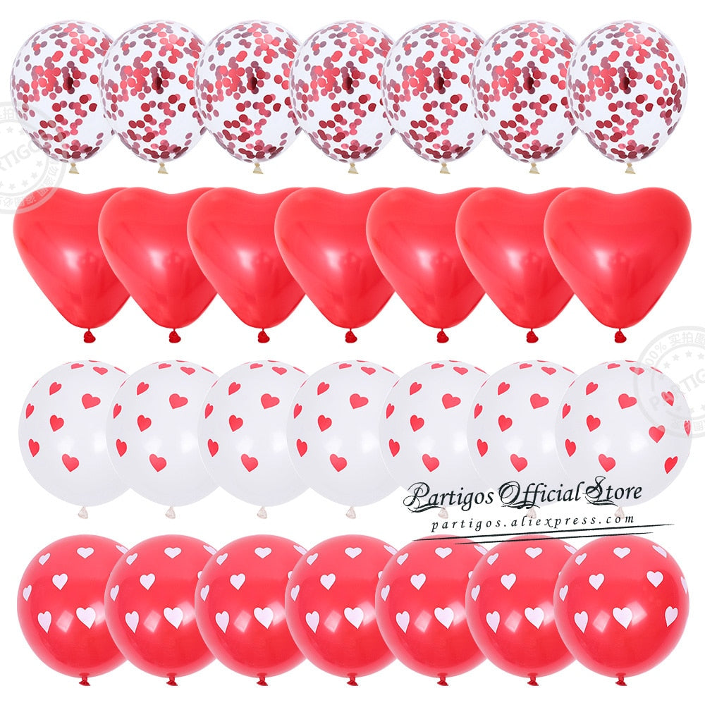 28pcs Red Heart Shape Balloons Decorations Kit Wedding Decors Valentines Day Gifts Heart Printed Latex confetti Globos helium - Executive-Skincare