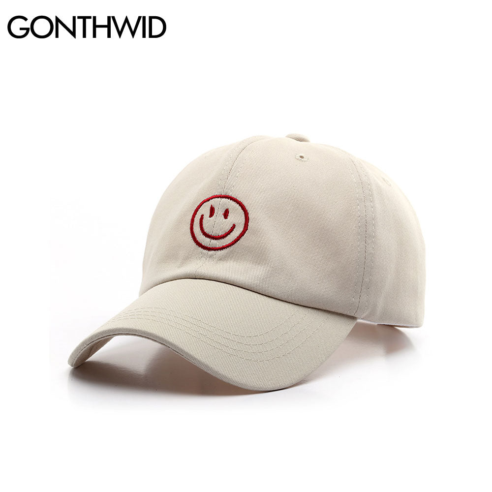 GONTHWID Embroidery Smile Face Adjustable Baseball Caps Hip Hop Harajuku Casual Bboy Snapback Hats Mens Women Visor Sun Hat - Executive-Skincare