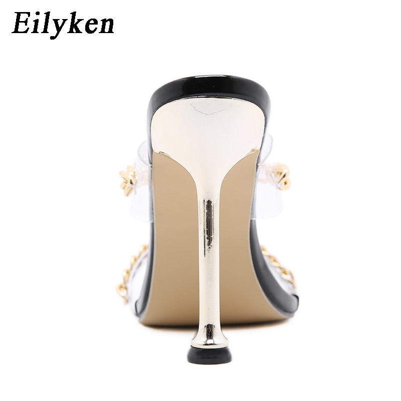 Eilyken Summer PVC Transparent Square Toe  High Heels Women Slippers Designer Chain Decoration Ladies Shoes Stiletto Sandals - Executive-Skincare