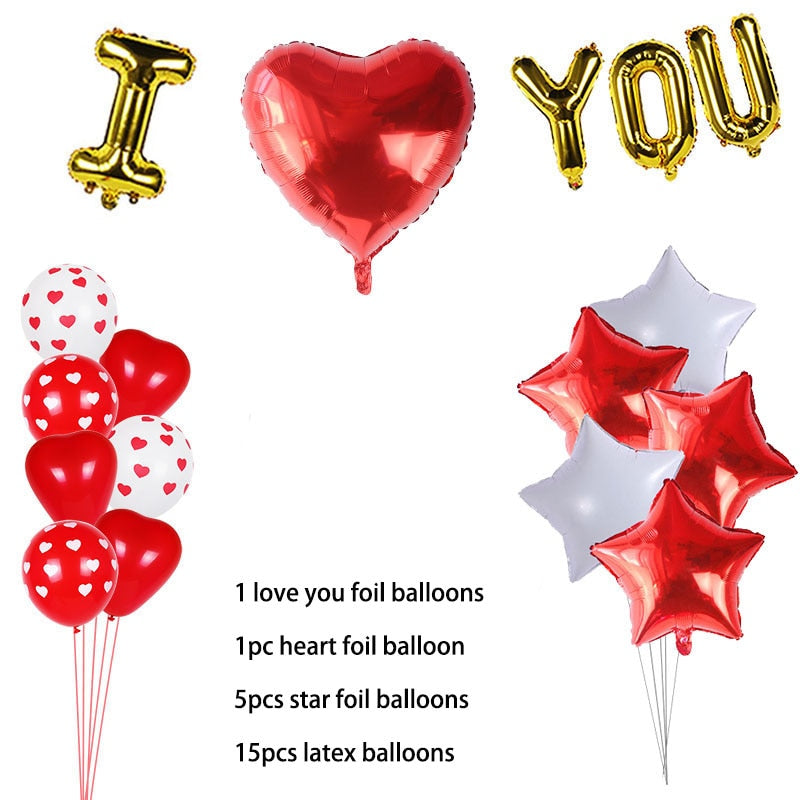 Red Love Valentine Balloons Heart Baloon for Engagement Wedding Decoration I Love You Background Photo Prop Valentines Day Decor - Executive-Skincare