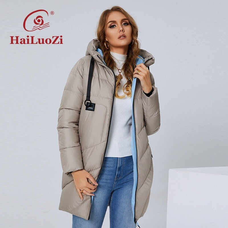 HaiLuoZi 2022 Winter Women&#39;s Jacket Long Thick Cotton Big Pockets Ladies Coat Fashion Cversize L-4XL Female Casual Coats 6896 - Executive-Skincare