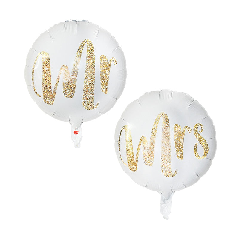 18inch Round White Gold Glitter Print Mr & Mrs LOVE foil Balloons bride to be marriage Wedding Decor Valentine Day Supplies - Executive-Skincare