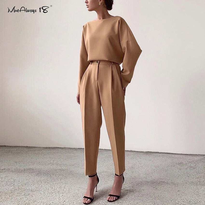 Mnealways18 Vintage Zipper Khaki Trousers Women High Waist Office Pants Ladies Brown Trousers Work Wear Autumn Long Pants 2021 - Executive-Skincare