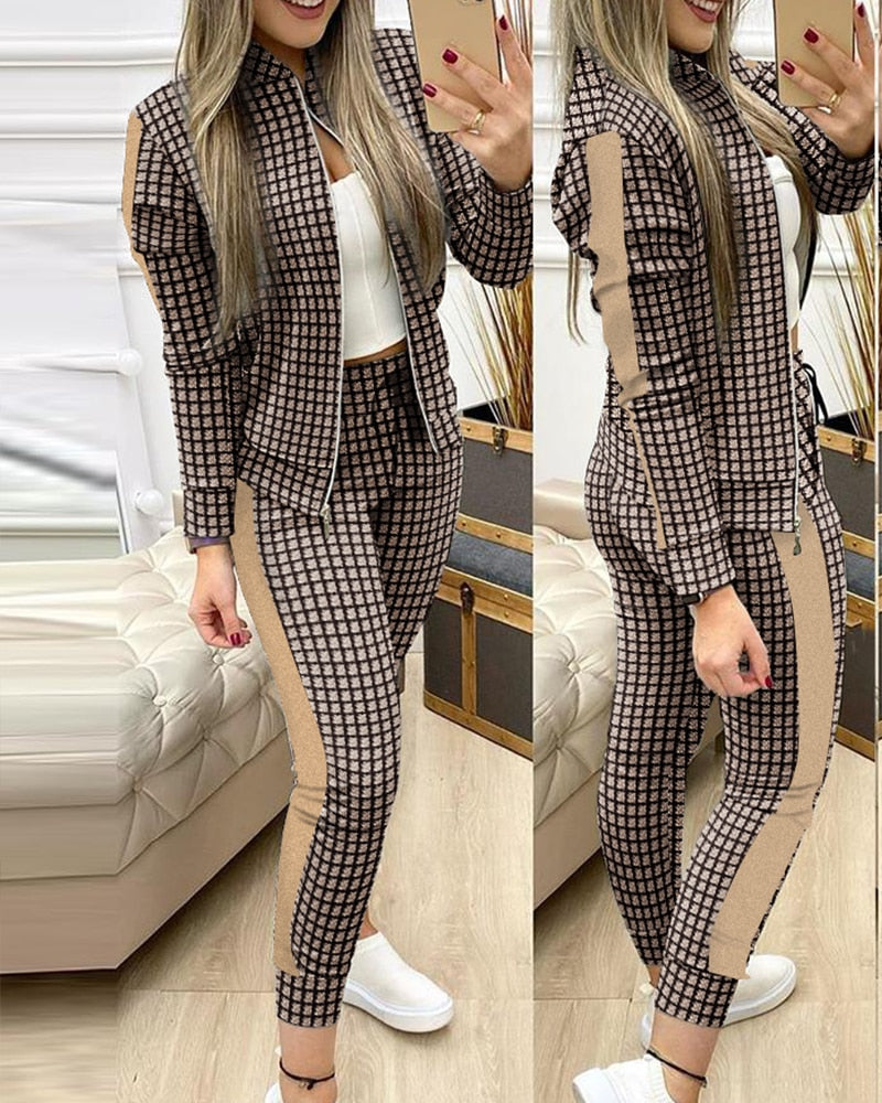 Trend Leopard 2 Two Piece Set Women Outfits Activewear Zipper Top Leggings Women Matching Set Tracksuit Female Outfits for Women - Executive-Skincare