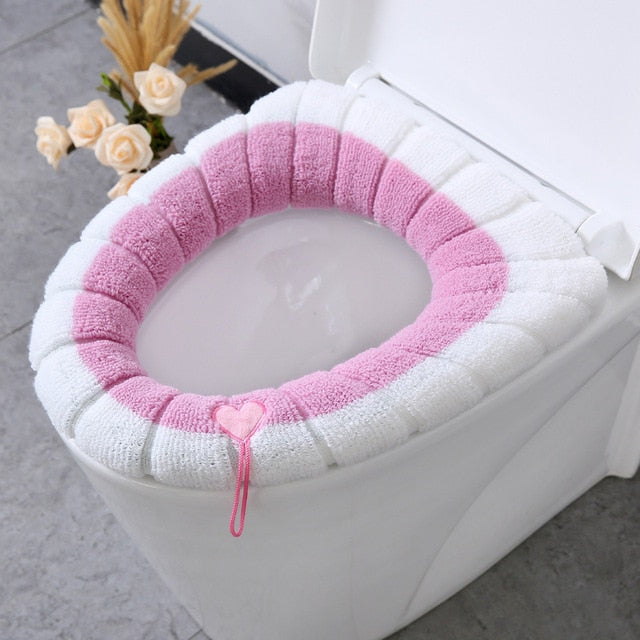 Winter Warm Toilet Seat Cover Closestool Mat 1Pcs Washable Bathroom Accessories Knitting Pure Color Soft O-shape Pad Bidet Cover - Executive-Skincare