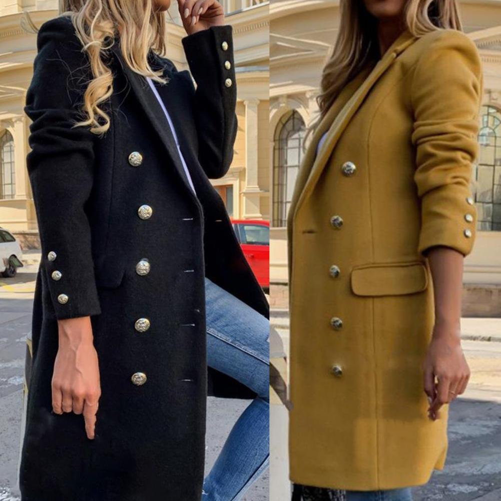 Hot Sale ！！！ New Women&#39;s Coat Winter/Autumn 2021 Pure Color Breathable Turn-Down Collar Double-breasted Women Overcoat Outerwear - Executive-Skincare