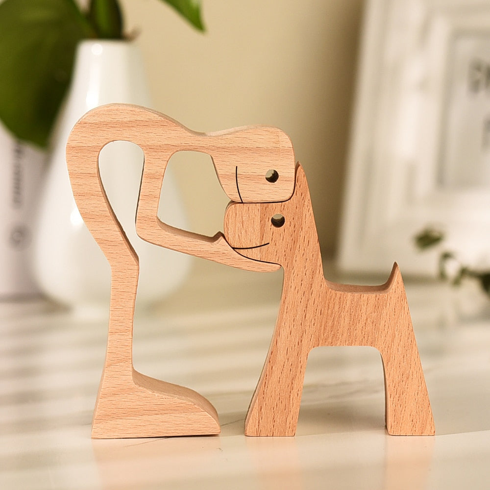 Family Puppy Wood Dog Craft Figurine Desktop Table Ornament Carving Model Home Office Decoration Pet Sculpture Christmas Gift - Executive-Skincare