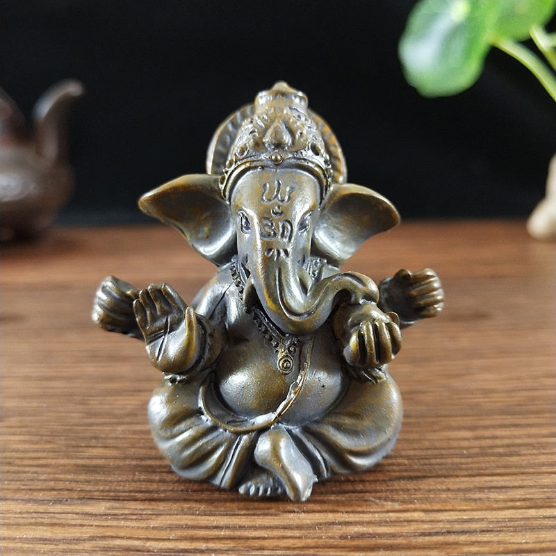 Gold Lord Ganesha Buddha Statue Elephant God Sculptures Ganesh Figurines Man-made Stone Home Garden Buddha Decoration Statues - Executive-Skincare