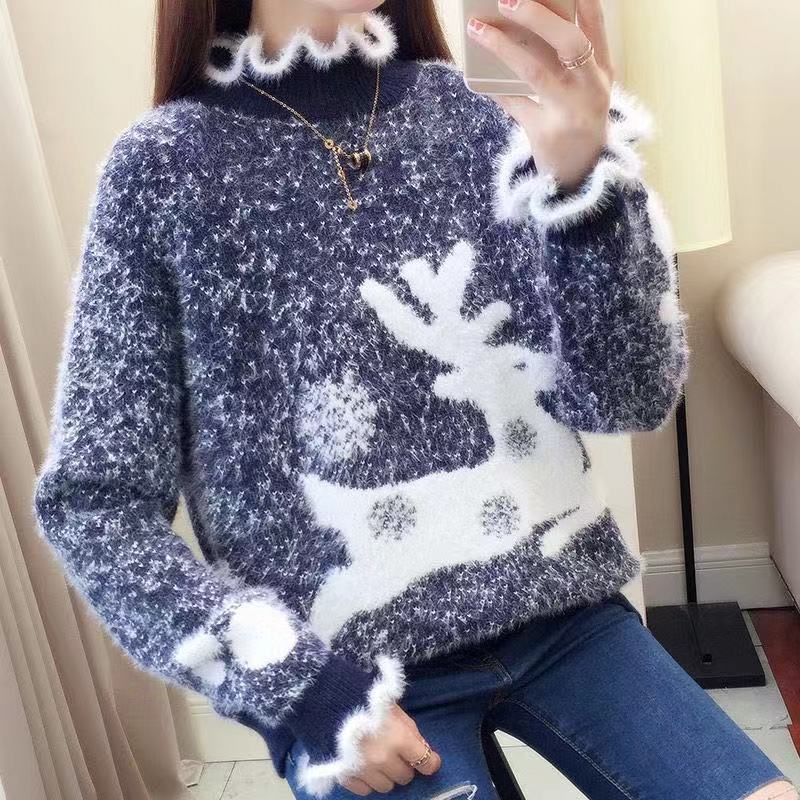 Christmas Sweater Women Reindeer Turtleneck Winter Clothes Mink Cashmere Sweaters Pull Femme Korean Pullover Kawaii Jumper 2022 - Executive-Skincare