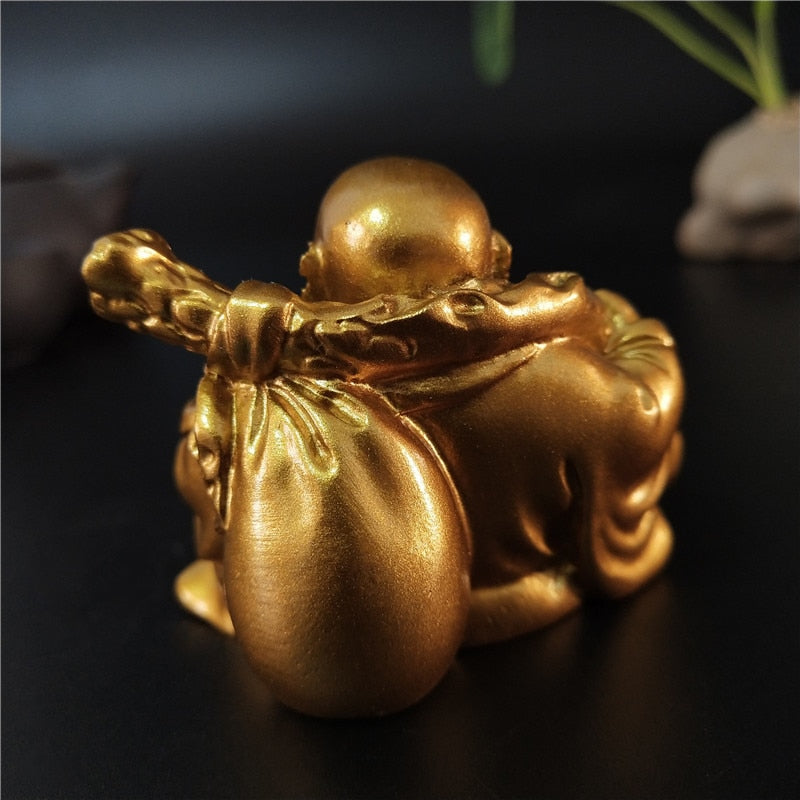 Golden Laughing Buddha Statue Chinese Feng Shui Lucky Money Maitreya Buddha Sculpture Figurines Home Garden Decoration Statues - Executive-Skincare