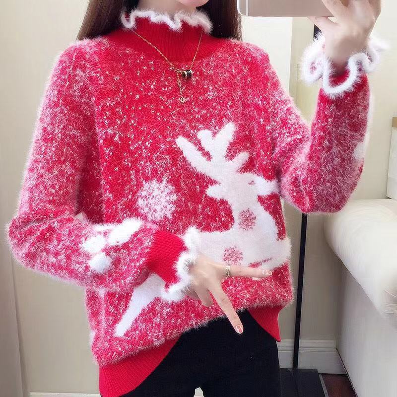 Christmas Sweater Women Reindeer Turtleneck Winter Clothes Mink Cashmere Sweaters Pull Femme Korean Pullover Kawaii Jumper 2022 - Executive-Skincare