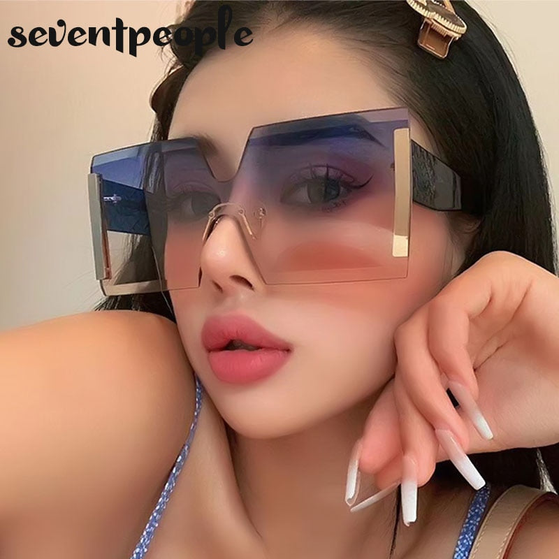 Oversized Square Rimless Sunglasses Women 2022 Luxury Brand Designer Fashion One Piece Sunglass Ladies Gradient Shades Eyewear - Executive-Skincare