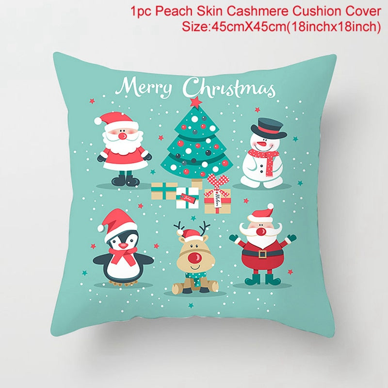 45*45 Christmas Cushion Cover Merry Christmas Decorations for Home Santa Reindeer Pillow Cases Xmas Gifts New Year 2023 Navidad - Executive-Skincare