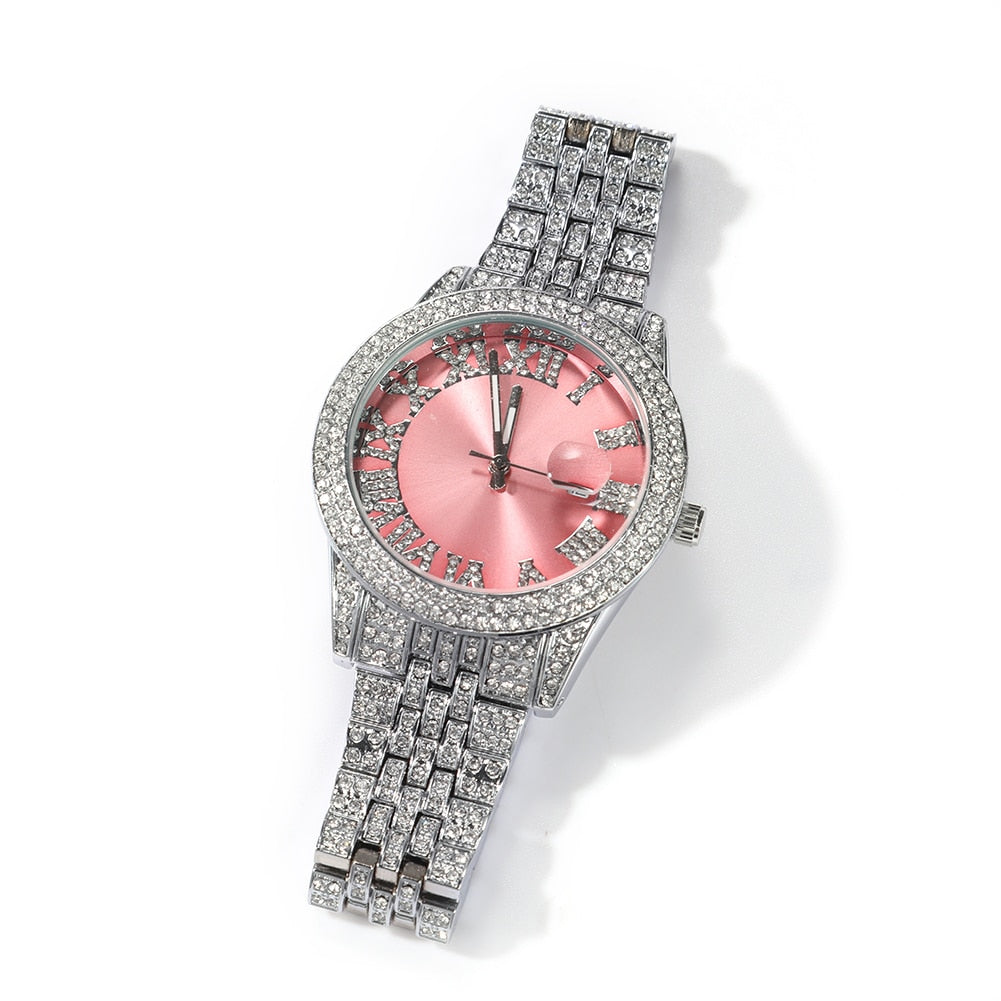 Hip Hop Full Iced Out Full Drill Men Watches Stainless Steel Fashion Luxury Colorful Rhinestones Quartz Square Business Watch - Executive-Skincare