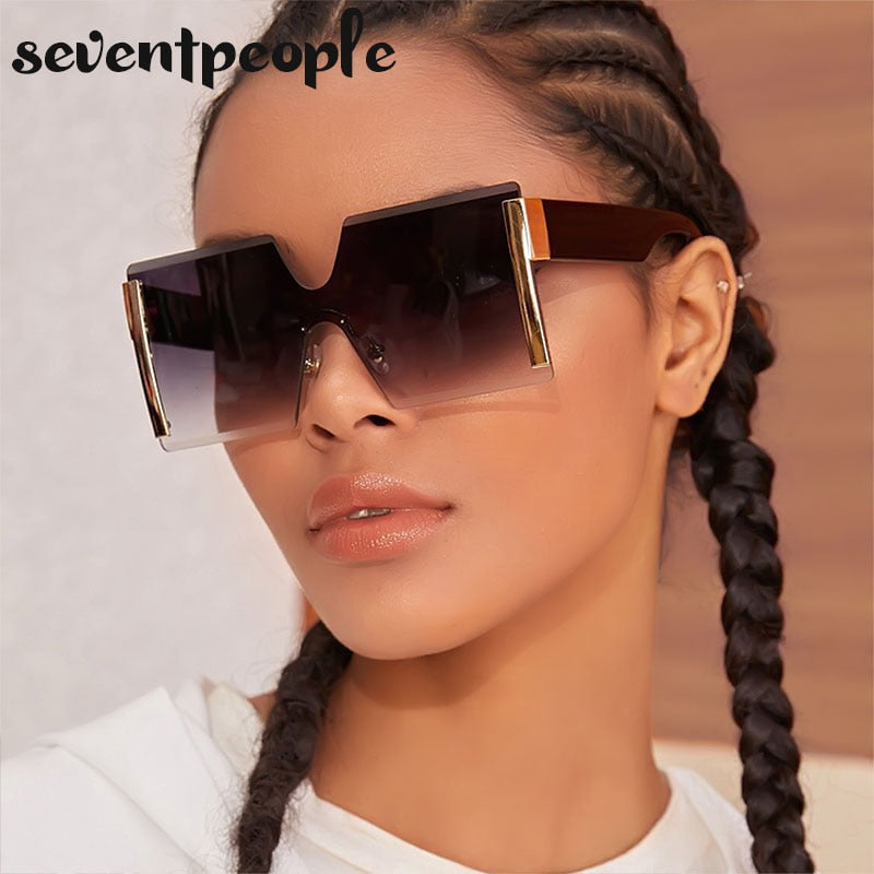 Oversized Square Rimless Sunglasses Women 2022 Luxury Brand Designer Fashion One Piece Sunglass Ladies Gradient Shades Eyewear - Executive-Skincare