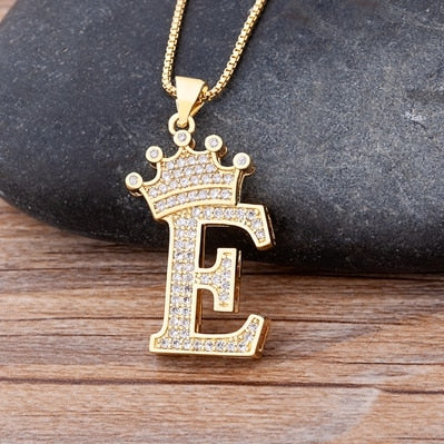 Nidin New Luxury Copper Zircon A-Z Crown Alphabet Pendant Chain Necklace Hip-Hop Style Fashion Woman Man Initial Name Jewelry - Executive-Skincare