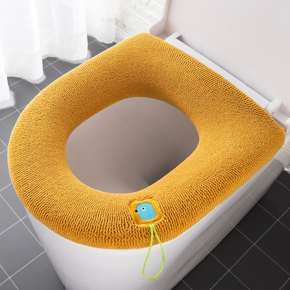 Winter Warm Toilet Seat Cover Closestool Mat 1Pcs Washable Bathroom Accessories Knitting Pure Color Soft O-shape Pad Bidet Cover - Executive-Skincare