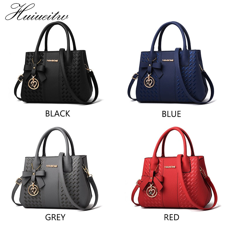 HUIUEITW Fashion Women Handbags PU Leather Totes Bag Top-handle Embroidery Crossbody Shoulder Bag Lady Simple Style Hand Bags - Executive-Skincare