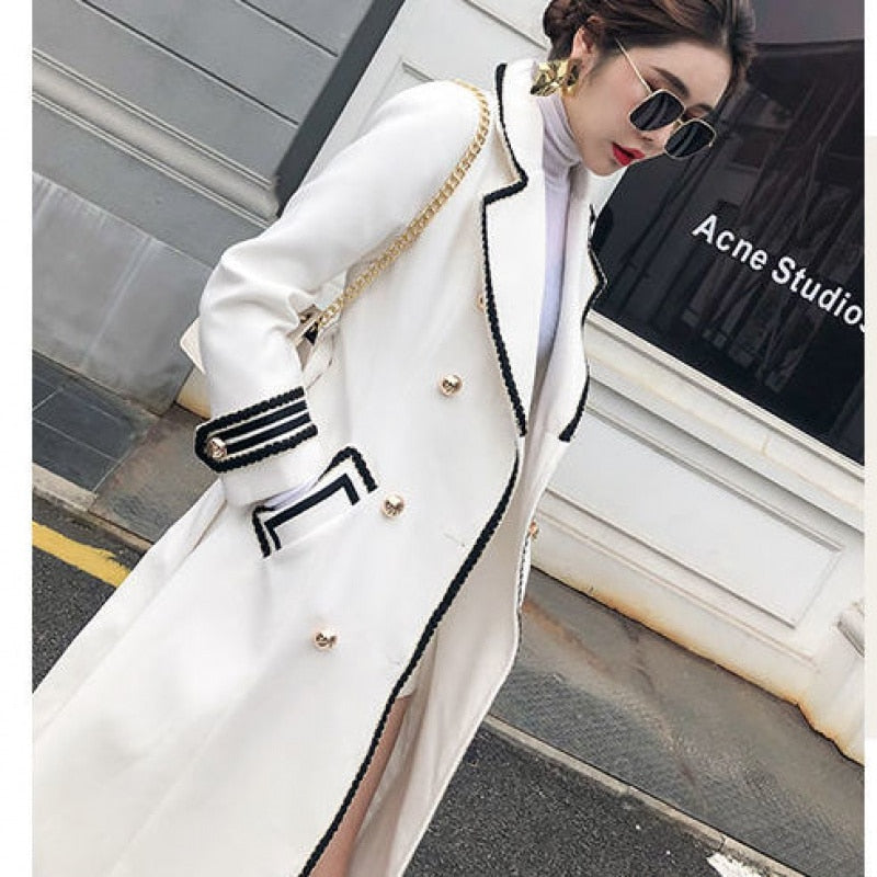 Korean Fashion Wool Coat Women Autumn Winter Thick Warm V-Neck Belt Long Overcoat Office Lady Elegant Slim High Quality Outwear - Executive-Skincare