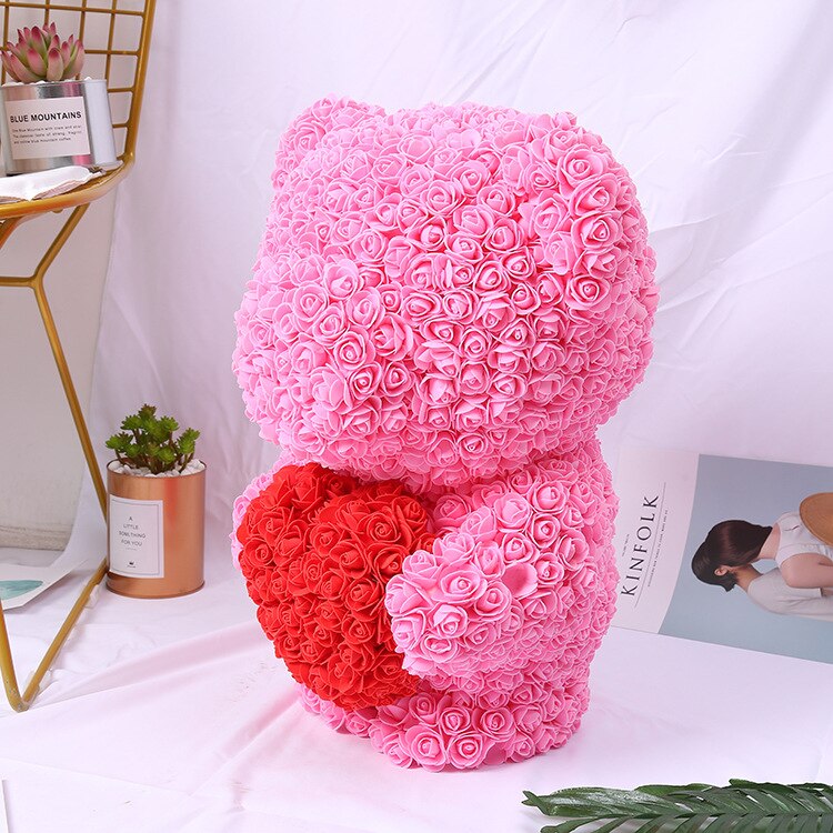 Dropshipping New Standing 40cm Rose Teddy Bear with Heart Artificial Rose Flower Valentines Day Wedding Gifts for Birthday Party - Executive-Skincare