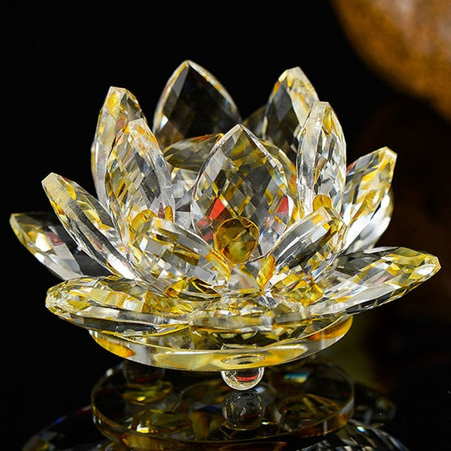 80 mm Feng shui Quartz Crystal Lotus Flower Crafts Glass Paperweight Ornaments Figurines Home Wedding Party Decor Gifts Souvenir - Executive-Skincare