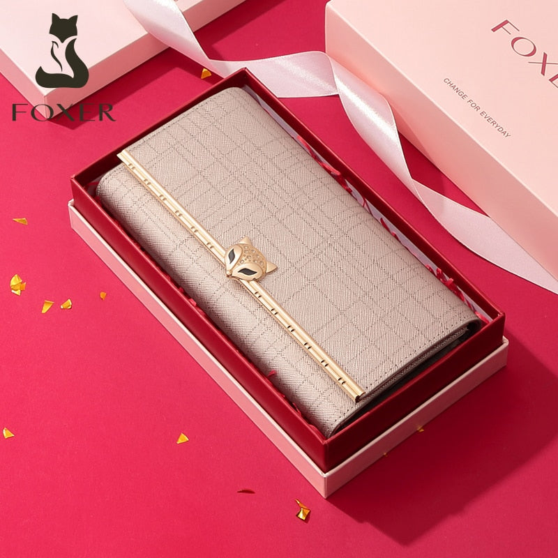 FOXER Women Fashion Valentine  Day Gift Wallet Female Cowhide Clutch Bag Card Holder Lady Luxury Coin Purse Chic Evening Bags - Executive-Skincare