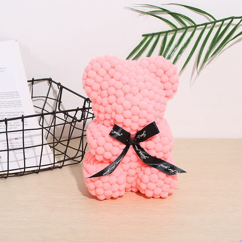 23CM Bear Cotton Ball Rose Bear  Flower Bear Rose Valentine&#39;s Day For Girlfriend Women Wife Mother&#39;s Day Gifts - Executive-Skincare