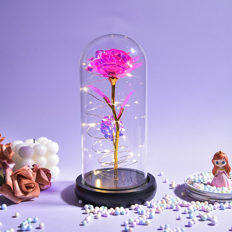 Christmas Gift Beauty and The Beast Preserved Roses In Glass Galaxy Rose Flower LED Light Artificial Flower Gift for Women Girls - Executive-Skincare