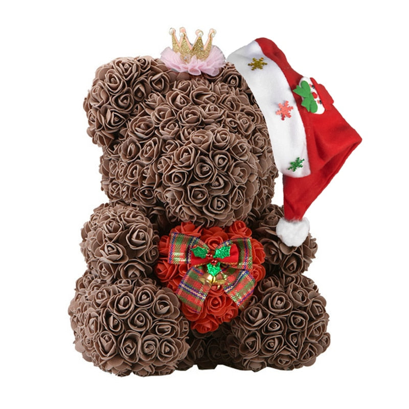 Christmas Gift for Kids&amp;women Artificial PE Rose Teddy Bear of Roses with Crown Valentine&#39;s Day Wedding Love Xmas Gifts for Girl - Executive-Skincare