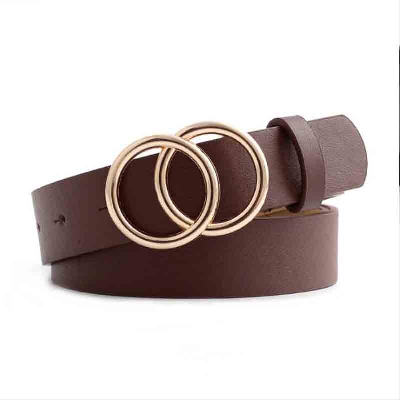 Double Ring Women Belt Fashion Waist Belt PU Leather Metal Buckle Heart Pin Belts For Ladies Leisure Dress Jeans Wild Waistband - Executive-Skincare