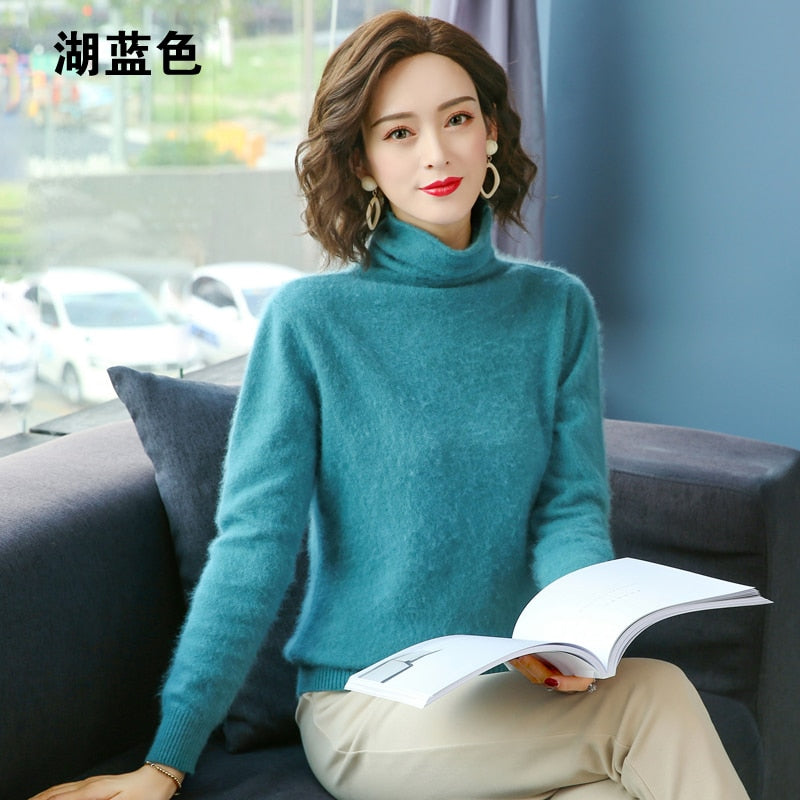 Autumn Winter Women Turtleneck Pullover 100% Pure Mink Cashmere Sweaters Knitted Soft Warm Girl Clothes S-2XL 13 Colors Jumpers - Executive-Skincare