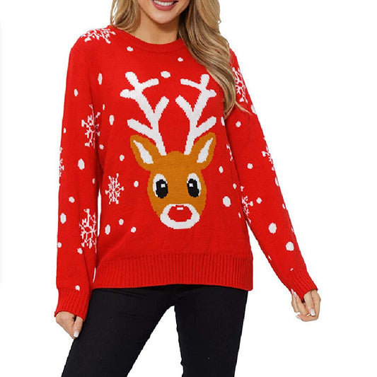 Christmas Reindeer Sweater Women 2021 New Animal Image Jacquard Sweater Fashion Warm Outer Wear Jacket Womens Sweaters - Executive-Skincare