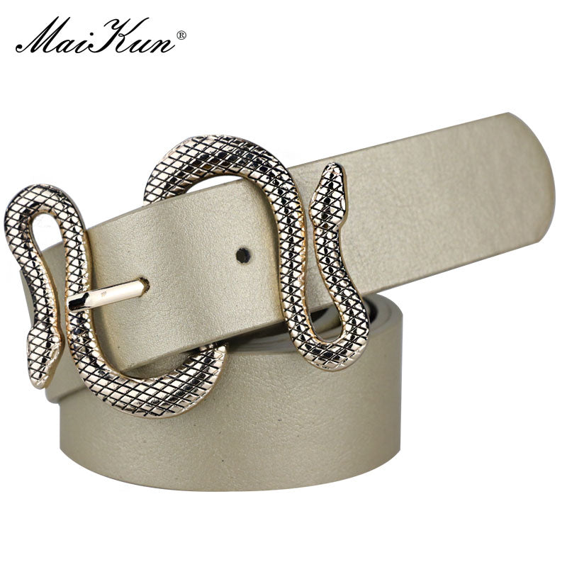 Maikun Belts for Women Snake Shape Pin Buckle Belt High Quality Leather Women Belt PU Waistband - Executive-Skincare