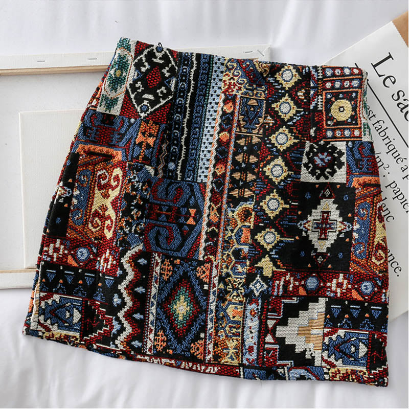 HELIAR Boho Patchwork Partern Skirts Women A-line National Skirts Spring Mini Wide Leg BOHO Vintage Mini Skirts For Women - Executive-Skincare