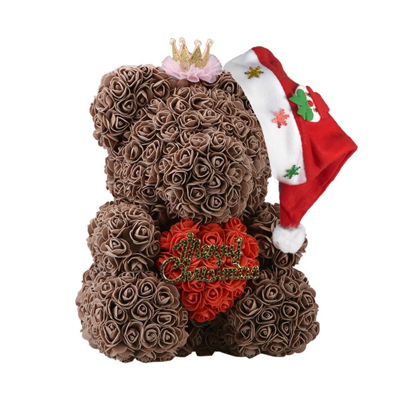 Christmas Gift for Kids&amp;women Artificial PE Rose Teddy Bear of Roses with Crown Valentine&#39;s Day Wedding Love Xmas Gifts for Girl - Executive-Skincare