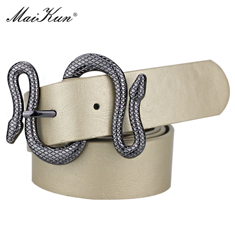 Maikun Belts for Women Snake Shape Pin Buckle Belt High Quality Leather Women Belt PU Waistband - Executive-Skincare