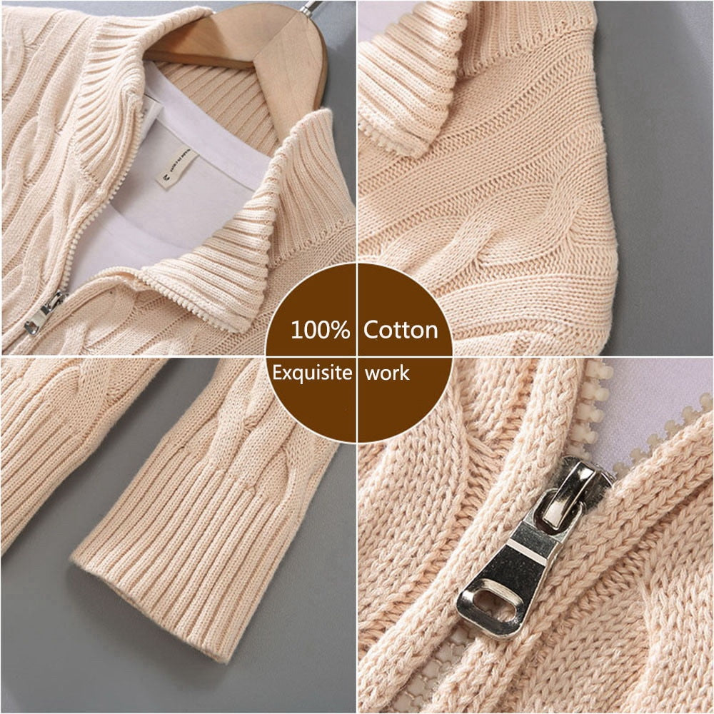 High Quality Same Brand Men&#39;s Autumn Winter Cable 100% Cotton Knit Sweaters Zipper Mock Neck Pullovers Pull Homme 8509 - Executive-Skincare