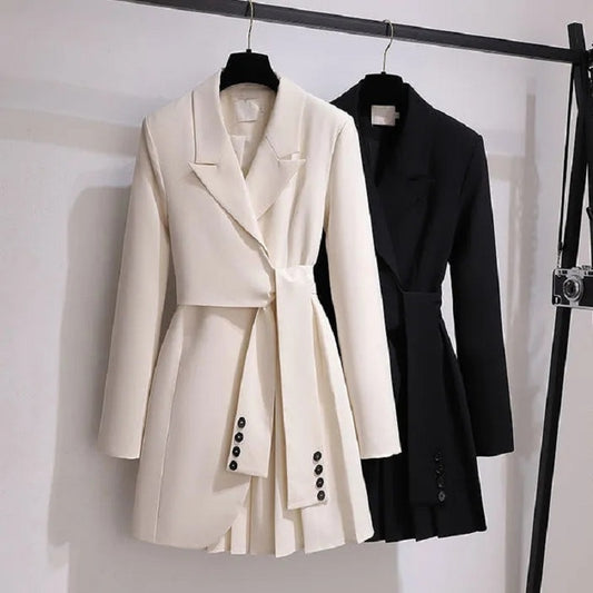 Fashion Trench Coat Dress Women 2022 New Spring Autumn Windbreaker Coat Female Oversize 4XL Black White Belt Blazer Vintage - Executive-Skincare