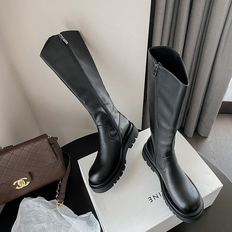 Fashion Autumn Winter Basic Women Knee-High Boots Genuine Leather - Executive-Skincare