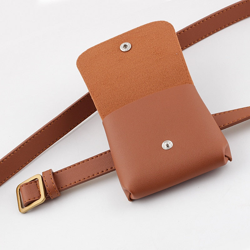 Fashion Women Belt Bags Solid Color Shoulder Waist Bags Women PU Leather Fanny Pack Casual Purse Wallet Chest Belt Crossbody Bag - Executive-Skincare