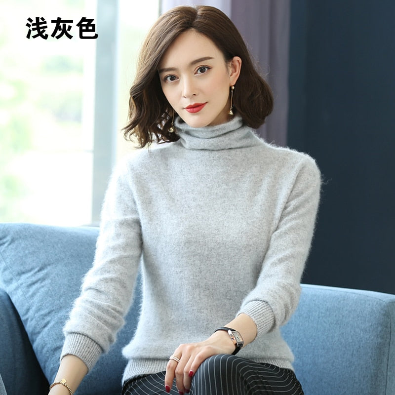 Autumn Winter Women Turtleneck Pullover 100% Pure Mink Cashmere Sweaters Knitted Soft Warm Girl Clothes S-2XL 13 Colors Jumpers - Executive-Skincare