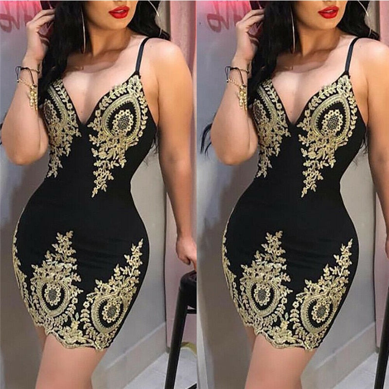 Summer Vintage Printed Sexy Strppy Party Dress Women Sleeveless Bandage Bodycon Evening Night Club Pencil Mini Dresses - Executive-Skincare