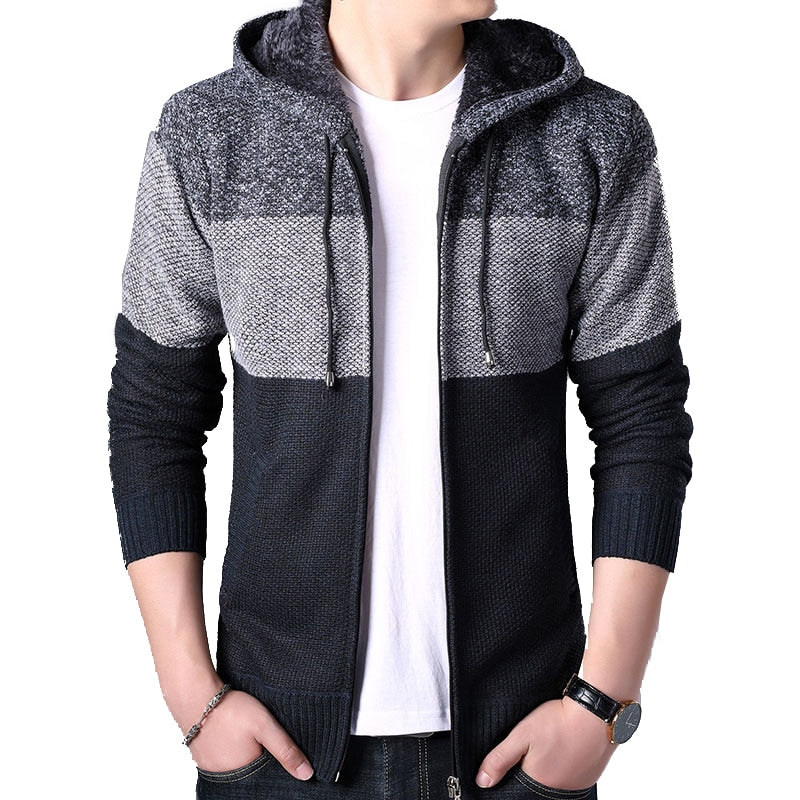 2022 Autumn Winter Men Hoodies Cardigan Men Striped Knitted Sweaters Mens Hoody Sweatercoats Brand Male Fleece Sweaters 3XL - Executive-Skincare