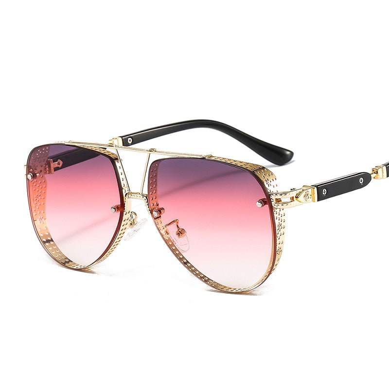 2021 New Hollow Pattern Oval Sunglasses Men Women Luxury Trend Brand Designer Metal Alloy Frame Gradients Lens conspicuous Pilot - Executive-Skincare