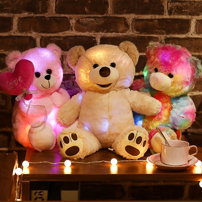 1pc 25-30cm Cartoon Animal Plush LED Lightning Toys Stuffed Soft Lovely Teddy Bear Unicorn Dog Dolls Kids Girls Birthday Gift - Executive-Skincare