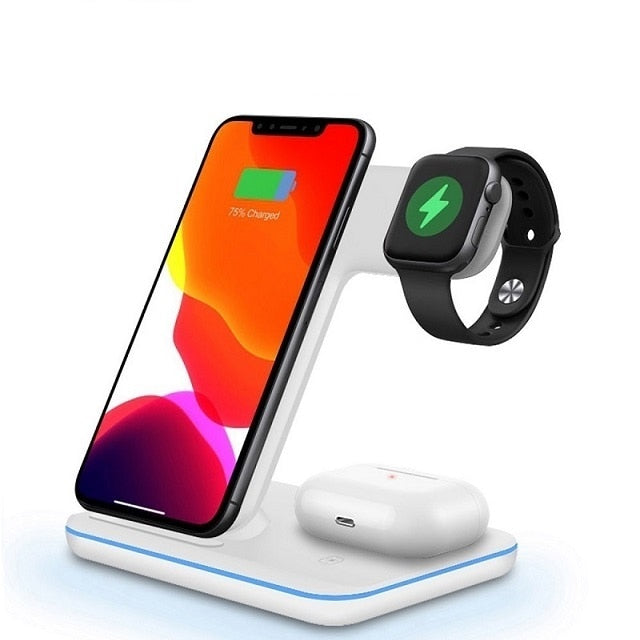 3 in 1 15W Qi Fast Wireless Charger Pad Dock Station For iPhone 14 13 12 11 Pro XS XR X 8 Apple Watch 8 7 SE 6 5 4 AirPods 3 Pro - Executive-Skincare